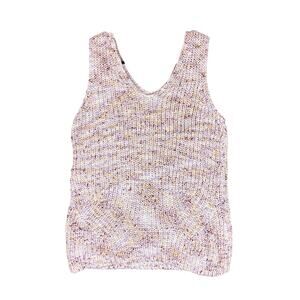 Loft Womens Sweater White Multicolored Knitted Double V Neck Sleeveless M